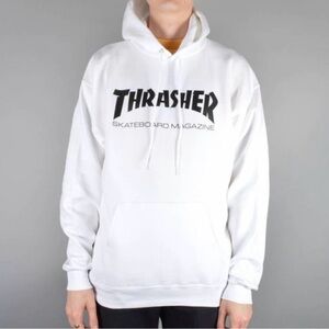 Thrasher Magazine Hoodie Mens White Logo Skateboard Pullover Sweatshirt Sz Small